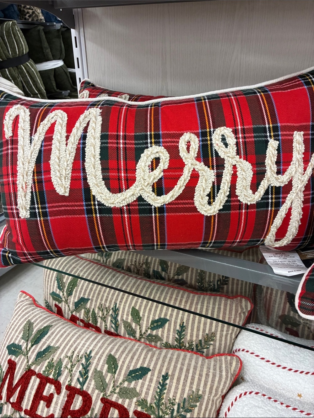 Plaid 'Merry' Holiday Lumbar Pillow - Red